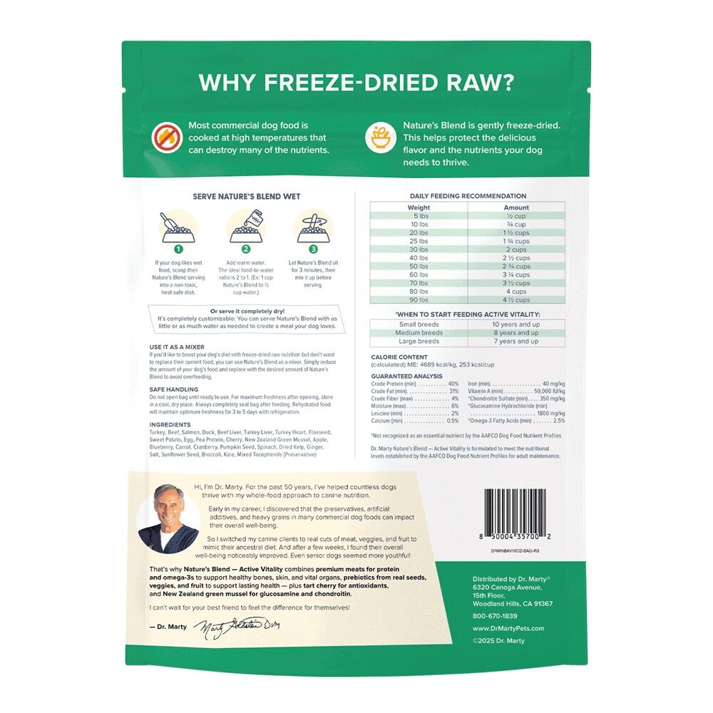 Dr. Marty Nature's Blend Active Vitality Premium Freeze-Dried Raw Dog Food, 6-Oz