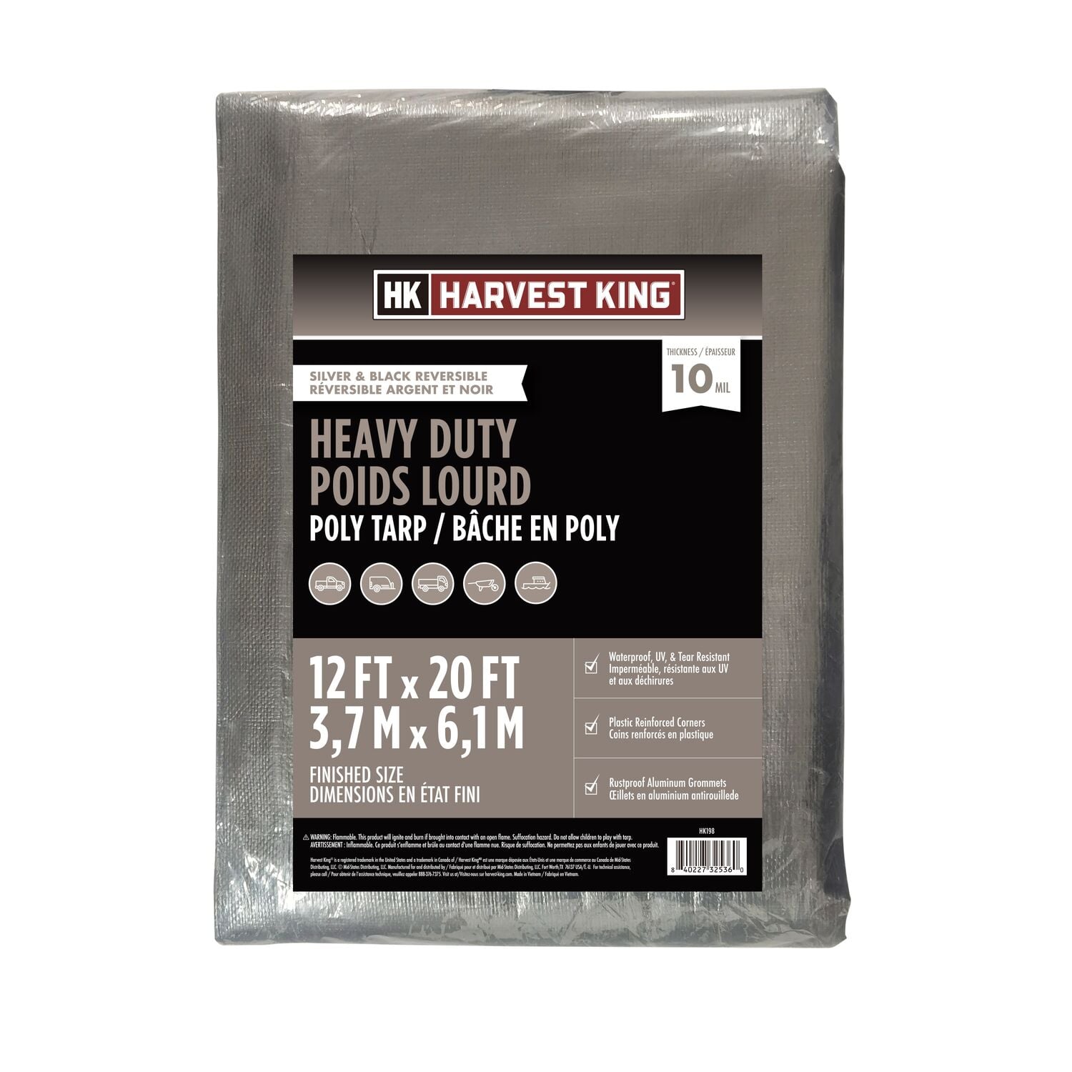 Harvest King Silver & Black Reversible Heavy Duty Poly Tarp, 12-Ft X 20-Ft