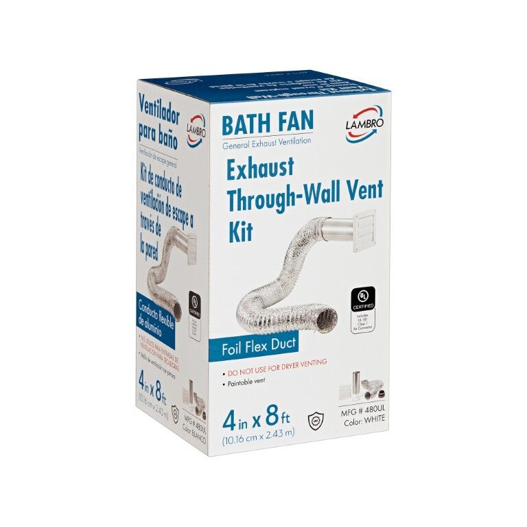 Lambro Bath Fan Exhaust Through the Wall Louvered Vent Kit, 4-In x 8-Ft