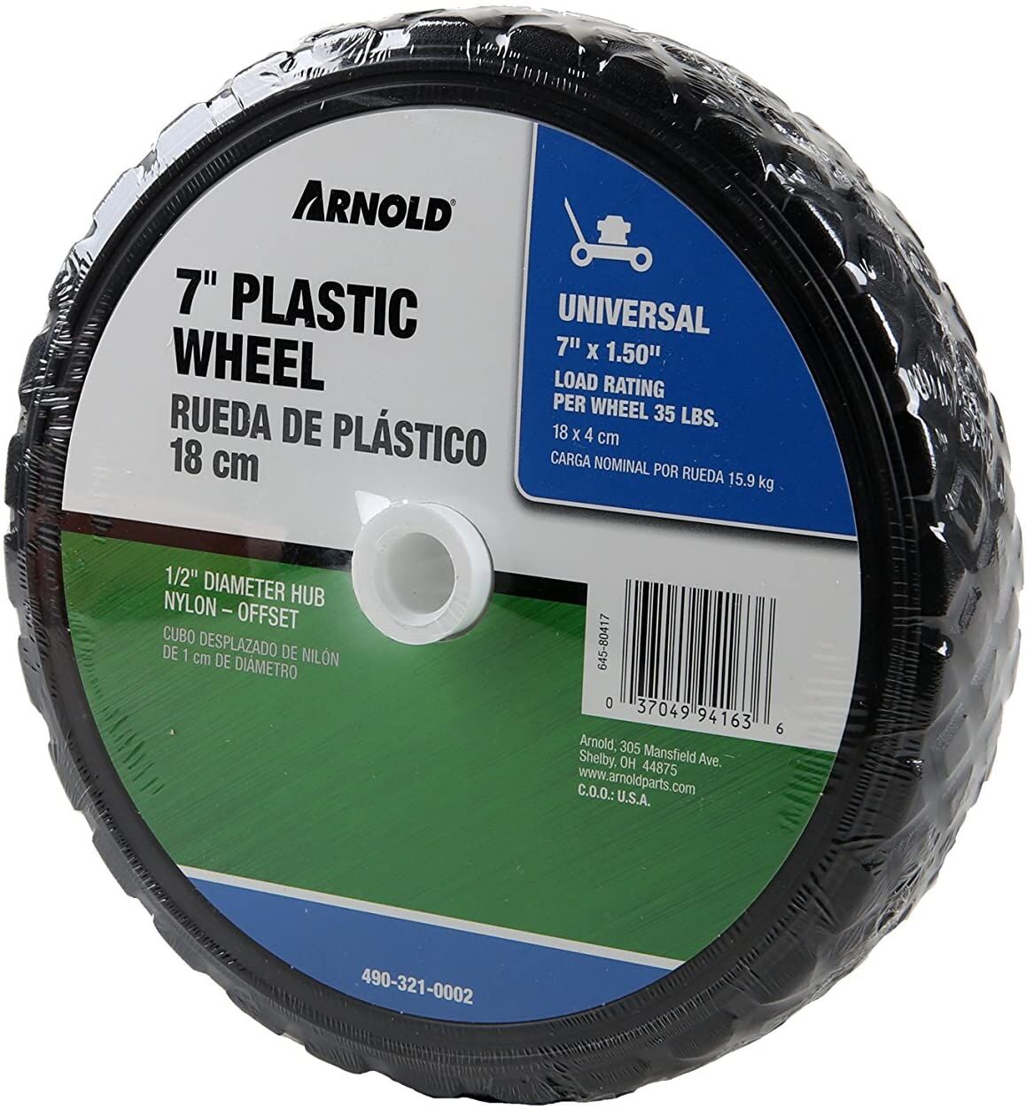 Arnold Plastic Wheel With 35 Lb. Load Rating - 7-Inch X 1.5-Inch