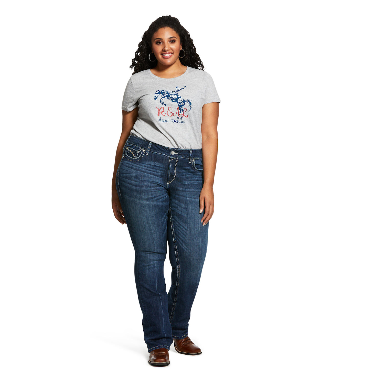 Ariat Women's R.E.A.L. Mid Rise Stretch Entwined Boot Cut Jean in Marine