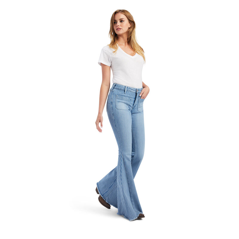 Women's High Rise Laser Stripe Wide Leg Jean in Stripe