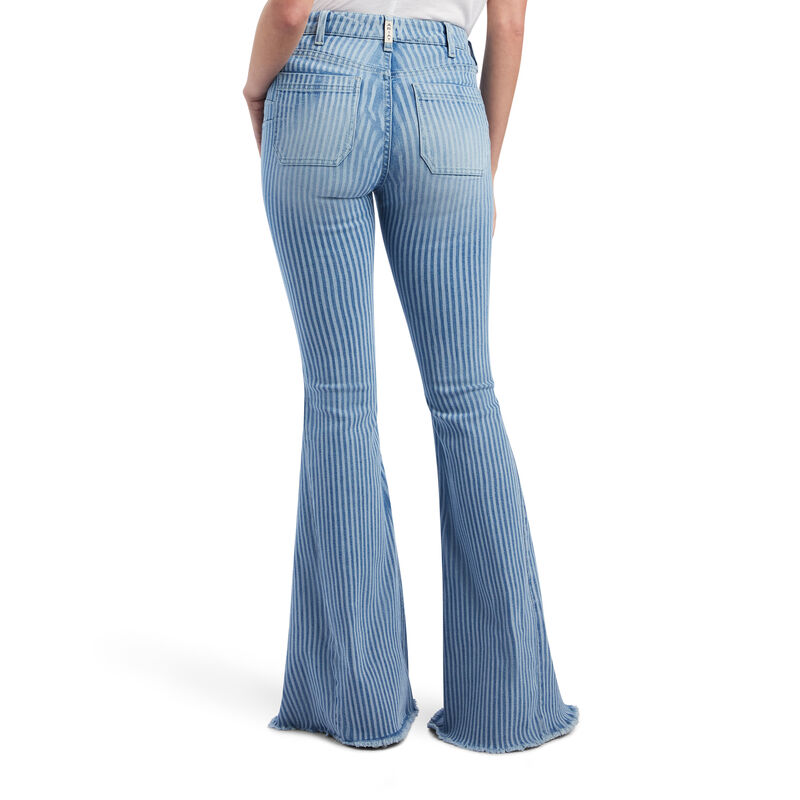Women's High Rise Laser Stripe Wide Leg Jean in Stripe