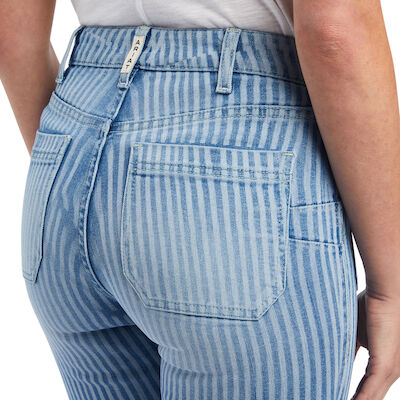 Women's High Rise Laser Stripe Wide Leg Jean in Stripe