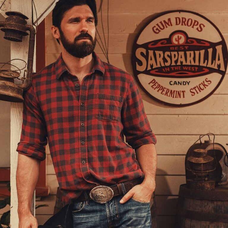 AndWest Men's 1 1/2-In Tooled Buckin' Bronc Rider Buckle Belt in Tan