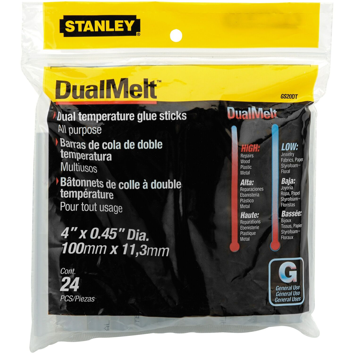 Stanley Dual Temperature 4-Inch Glue Sticks, 24-Pack