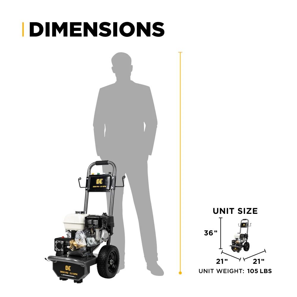BE Power Equipment B3865HA Honda GX200 Gas Pressure Washer With AR Triplex Pump, 3800 PSI
