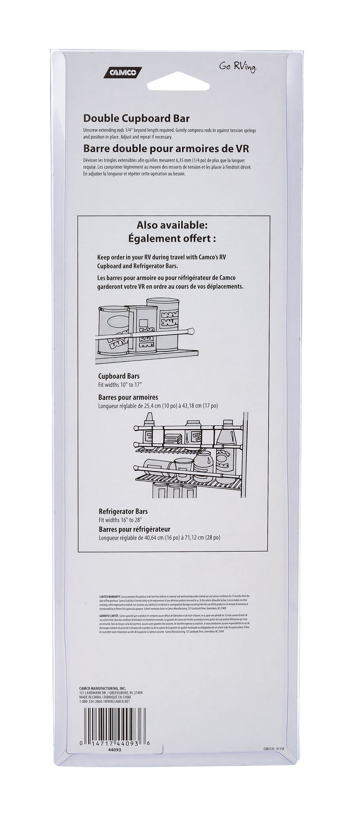 RV Cupboard Double Bar Set- 10-In to 17-In White