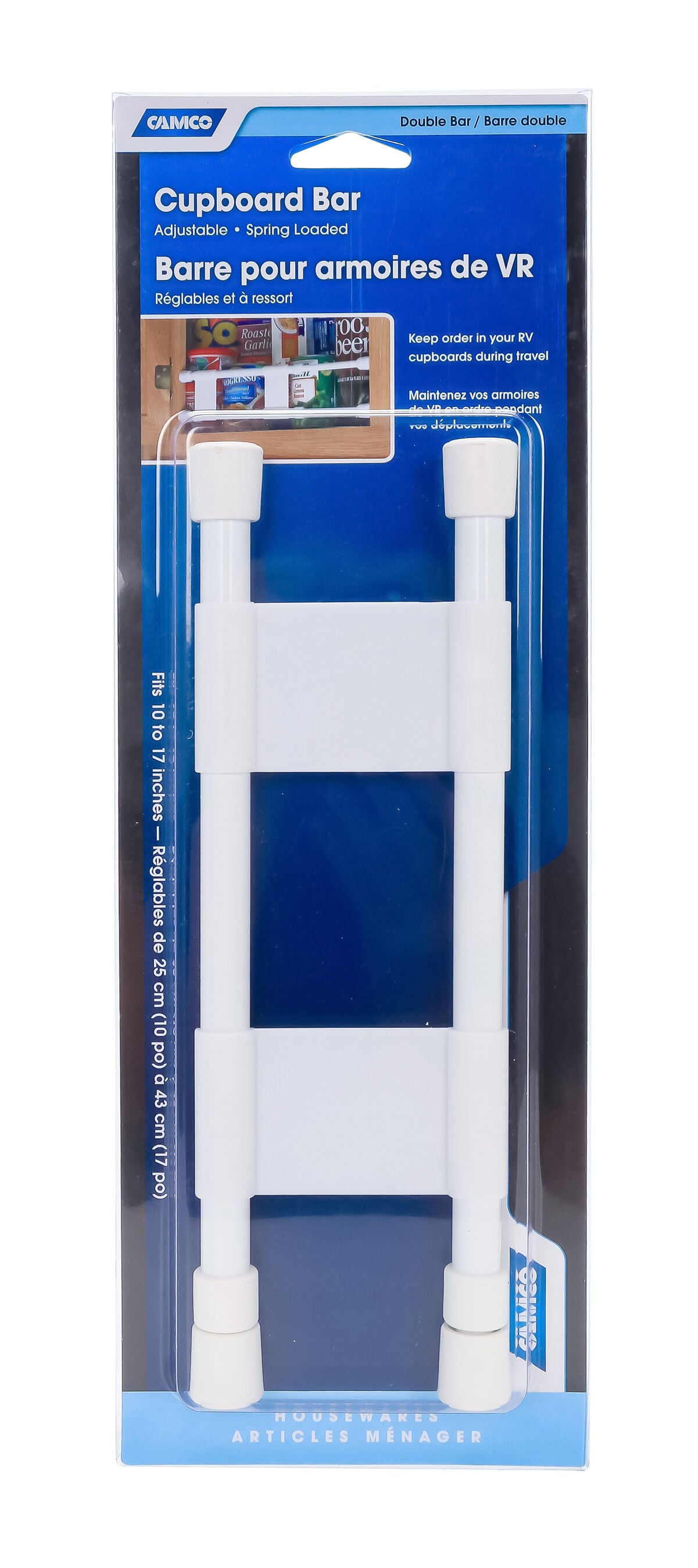 RV Cupboard Double Bar Set- 10-In to 17-In White