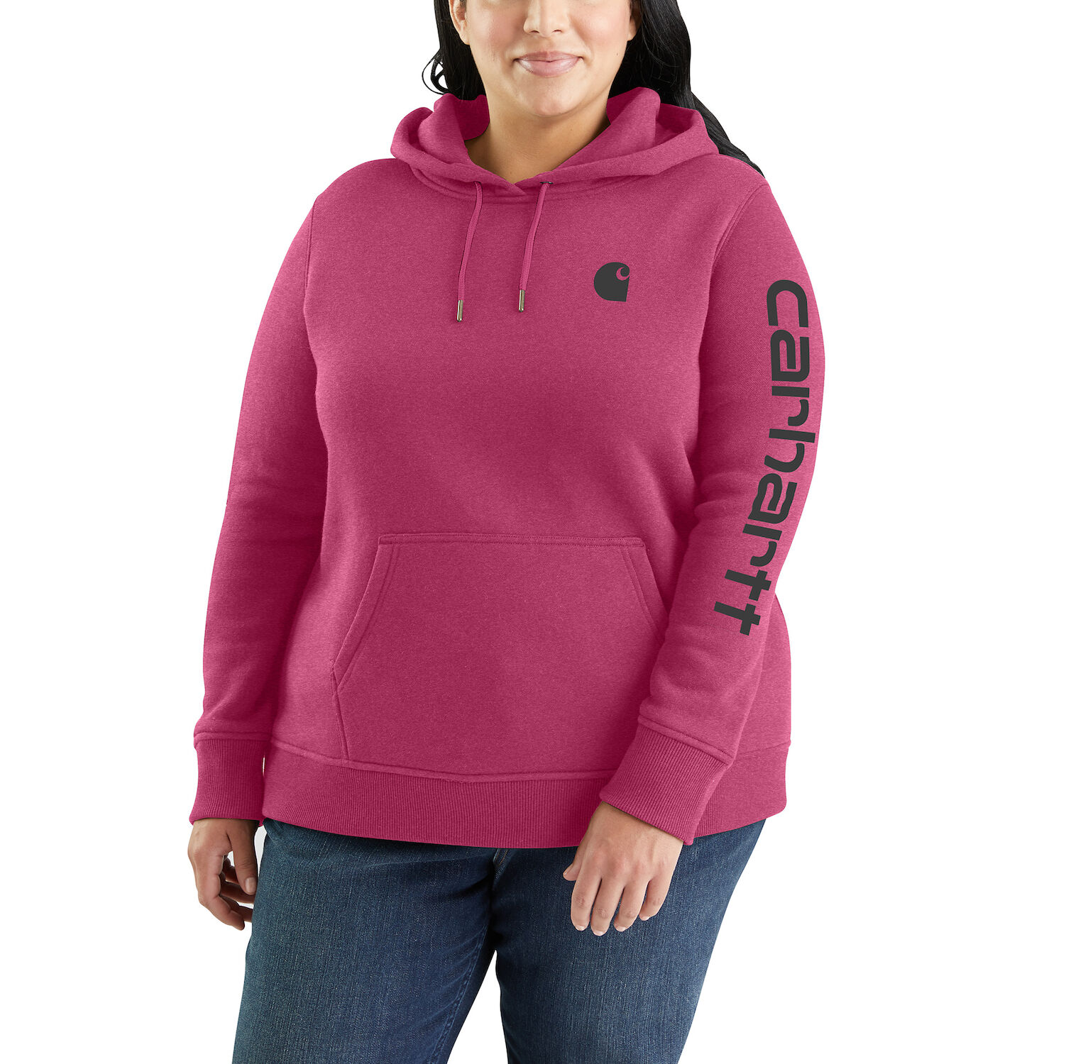 Carhartt Women's Relaxed Fit Midweight Logo Sleeve Graphic Sweatshirt in Beet Red Heather