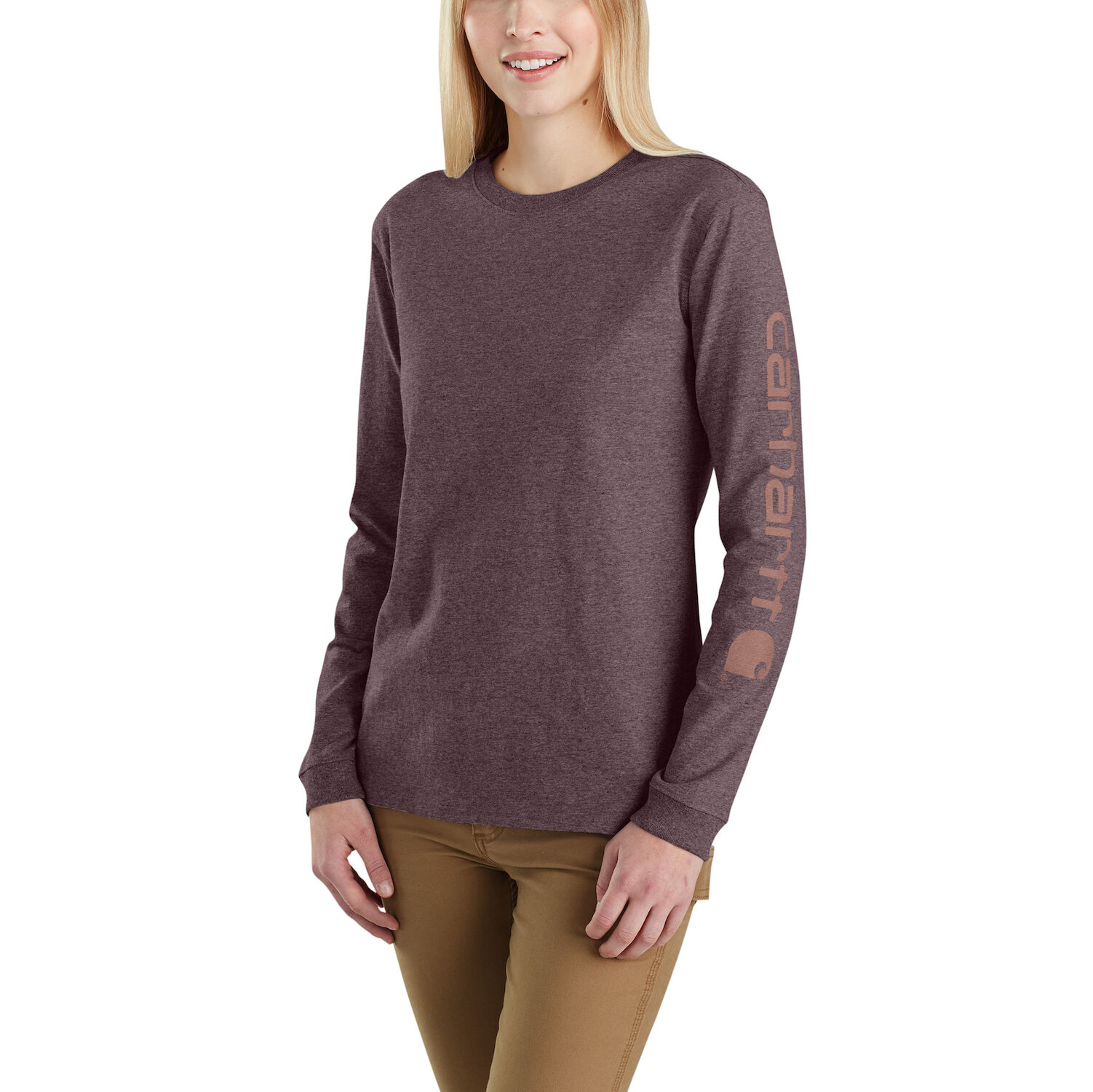 Carhartt Women's Loose Fit Heavyweight Long Sleeve Logo Sleeve Graphic T-Shirt