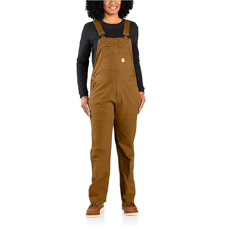 Carhartt Women's Rugged Flex Loose Fit Double Knee Canvas Work Overall in Carhartt Brown
