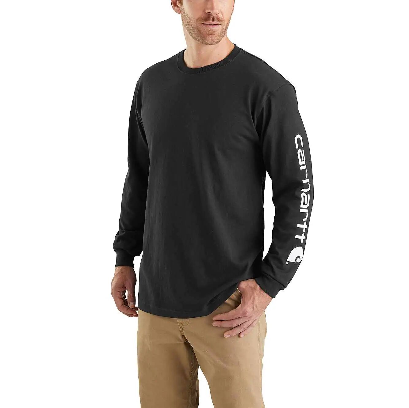 Carhartt Men's Loose Fit Heavyweight Long-Sleeve Logo Sleeve Graphic T-Shirt