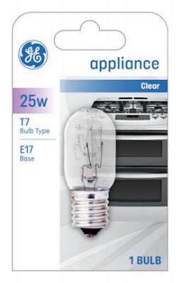 GE Appliance T7 Shape E17 Base 25 Watt Clear Light Bulb