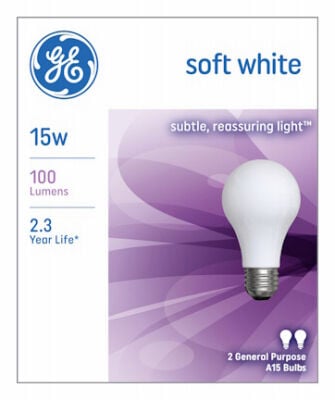 GE Soft White Light Bulbs, 15 Watt, 2-Pk