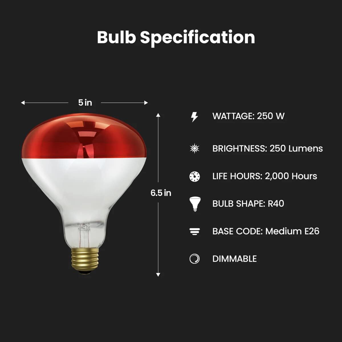 Feit Electric Red BR40 Dimmable Incandescent Heat Lamp Reflector, 250-W
