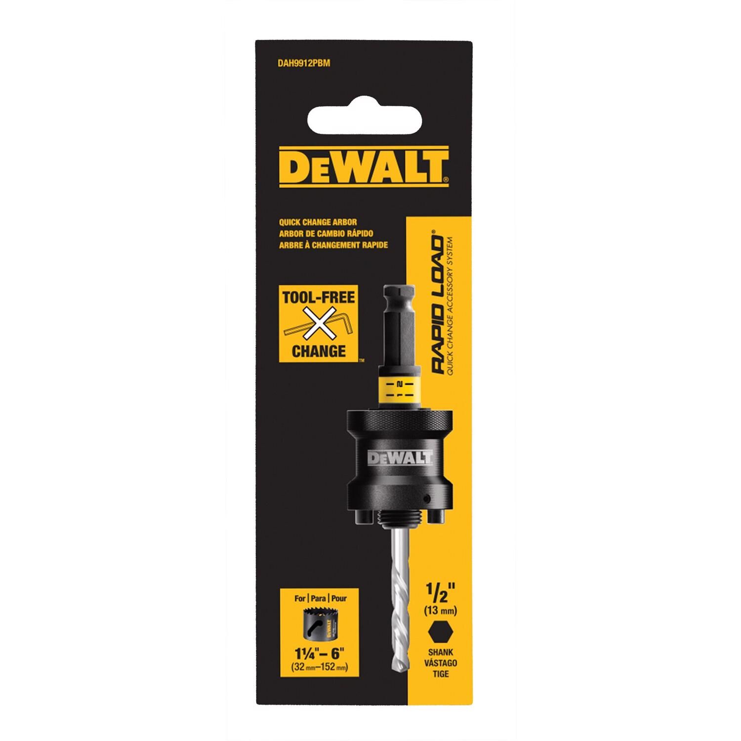 DeWALT Rapid Load 1-1/4 - 6-In Quick Change Hole Saw Arbor, 1/2-In