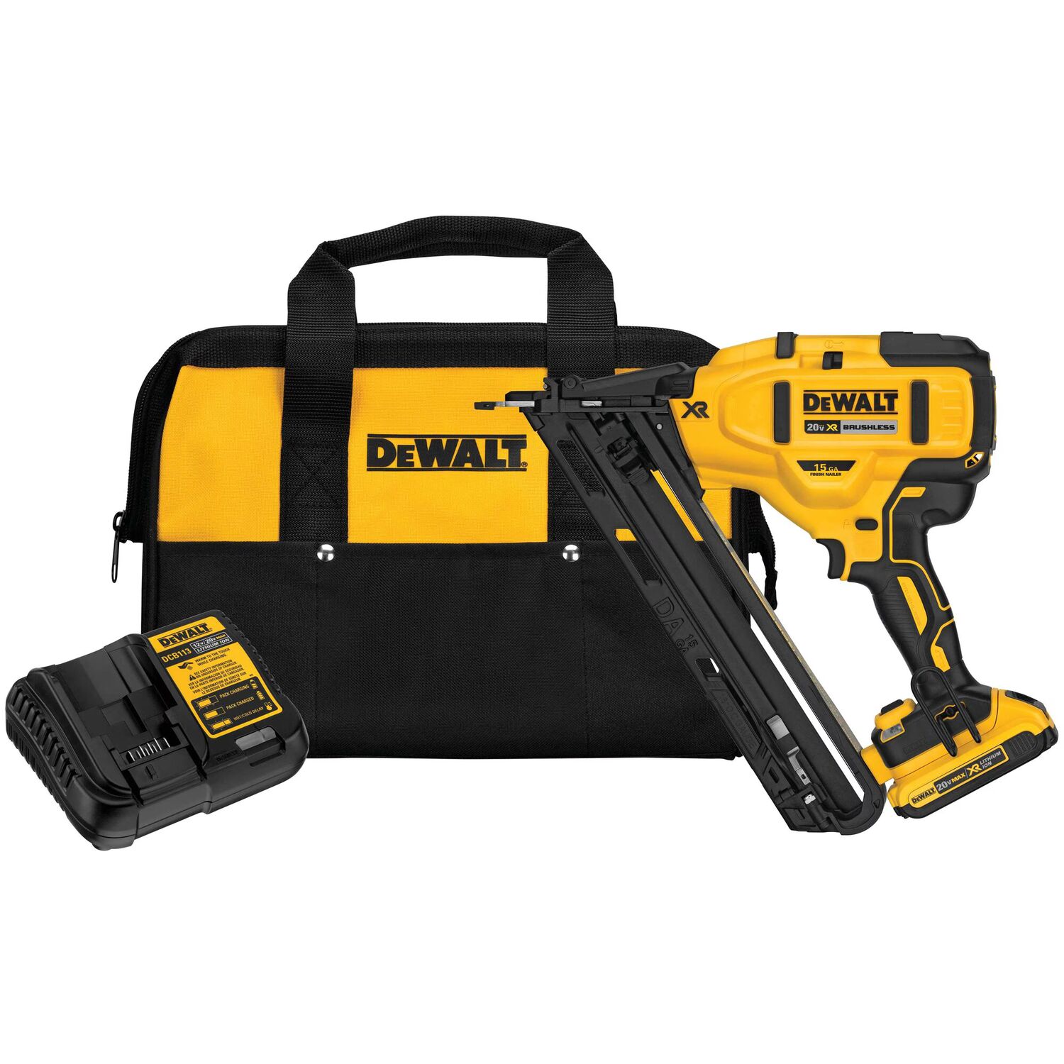 DEWALT 20-V Max XR Angled Finish Nailer Kit, 15-Gauge