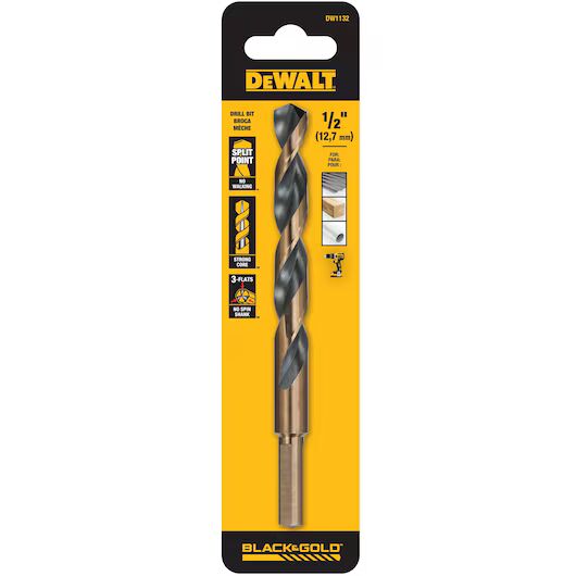 DEWALT Black Oxide Split Point Drill Bit, 1/2-In