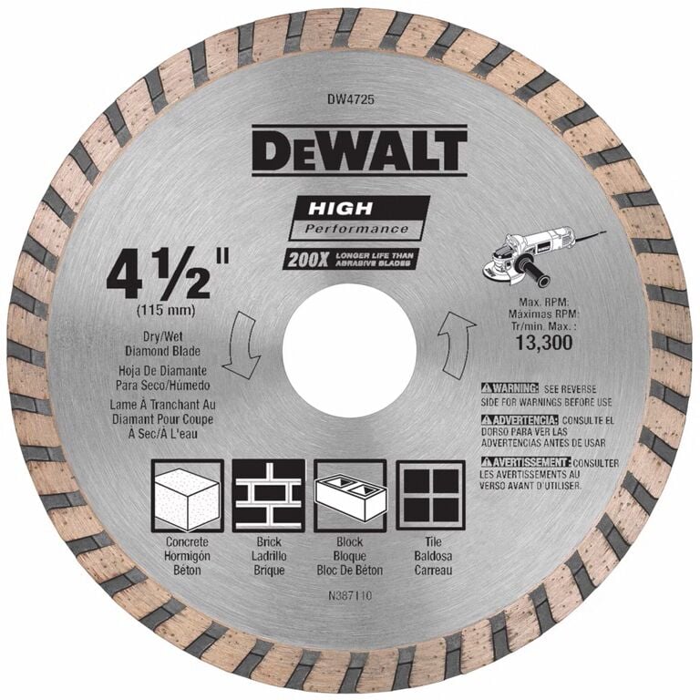 DEWALT High Performance Turbo Masonry Cutting Diamond Blade, 4 1/2-In x 7/8-In