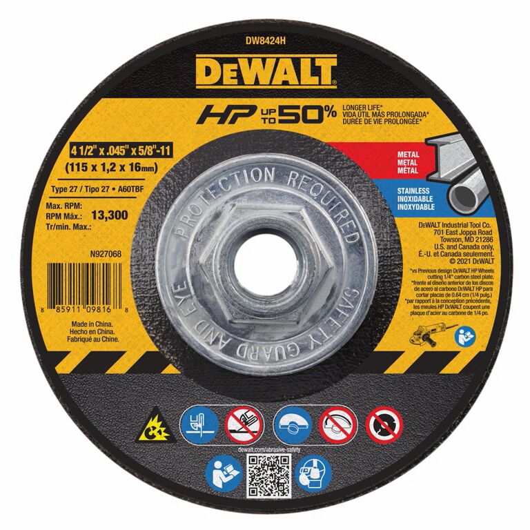 DEWALT High Performance Cut-Off Wheel Type 27, 4 1/2-In x 0.045-In x 5/8-In - 11