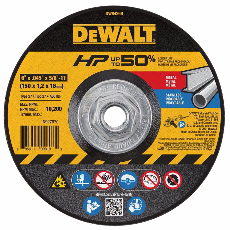 DEWALT High Performance Cut-Off Wheel Type 27, 6-In x 0.045-In x 5/8-In - 11