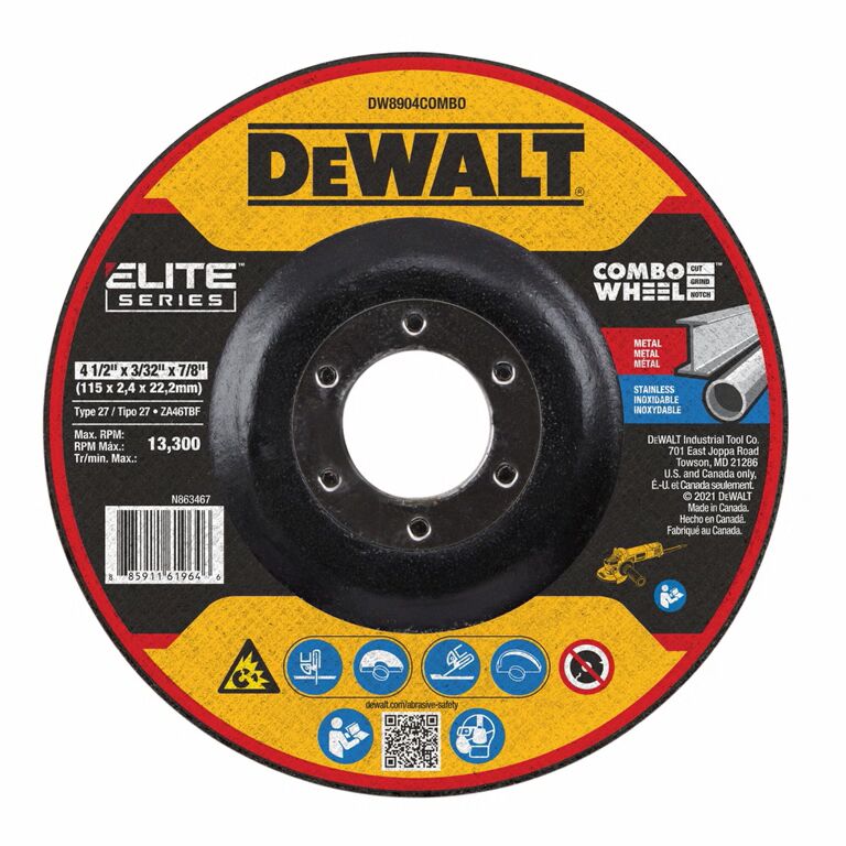 DEWALT Elite Series Cut-Off/Grinding Combo Wheel, 4 1/2-In x 3/32-In x 7/8-In