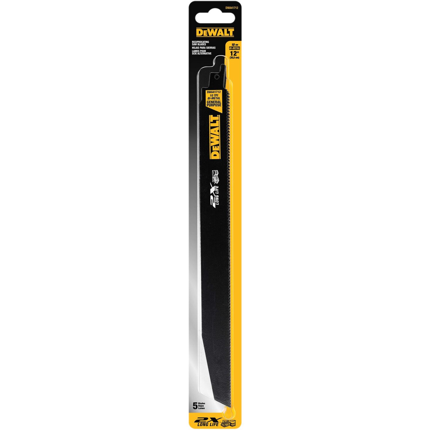 DEWALT 2X Long Life Wood & Metal Cutting Reciprocating Saw Blade, 10 TPI, 12-In, 5-Pk