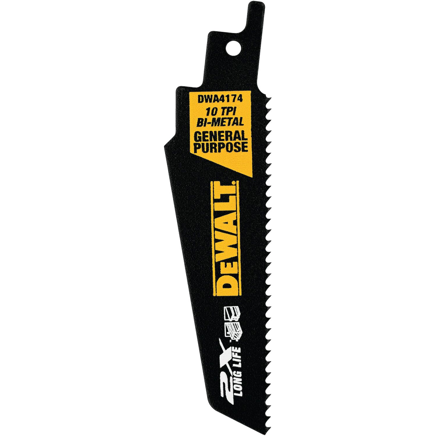 DEWALT 2X Long Life Wood & Metal Cutting Reciprocating Saw Blade, 10 TPI, 4-In, 5-Pk