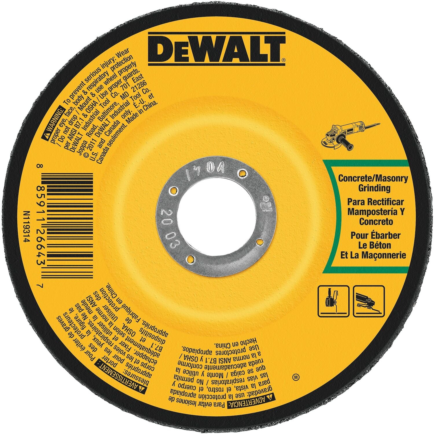 DEWALT Concrete/Masonry Grinding Wheel Type 27, 4 1/2-In x 1/4-In x 7/8-In