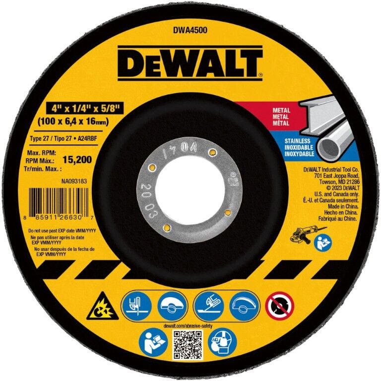 DEWALT Metal Grinding Wheel Type 27, 4 1/2-In x 1/8-In x 7/8-In