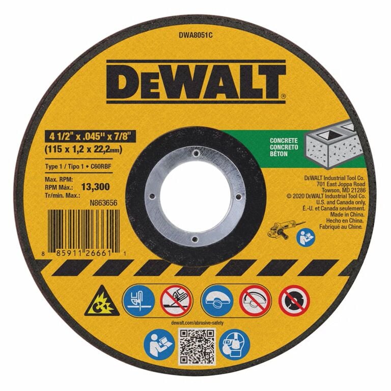 DEWALT General Purpose Masonry Cutting Wheel Type 1, 4 1/2-In x 0.045-In x 7/8-In