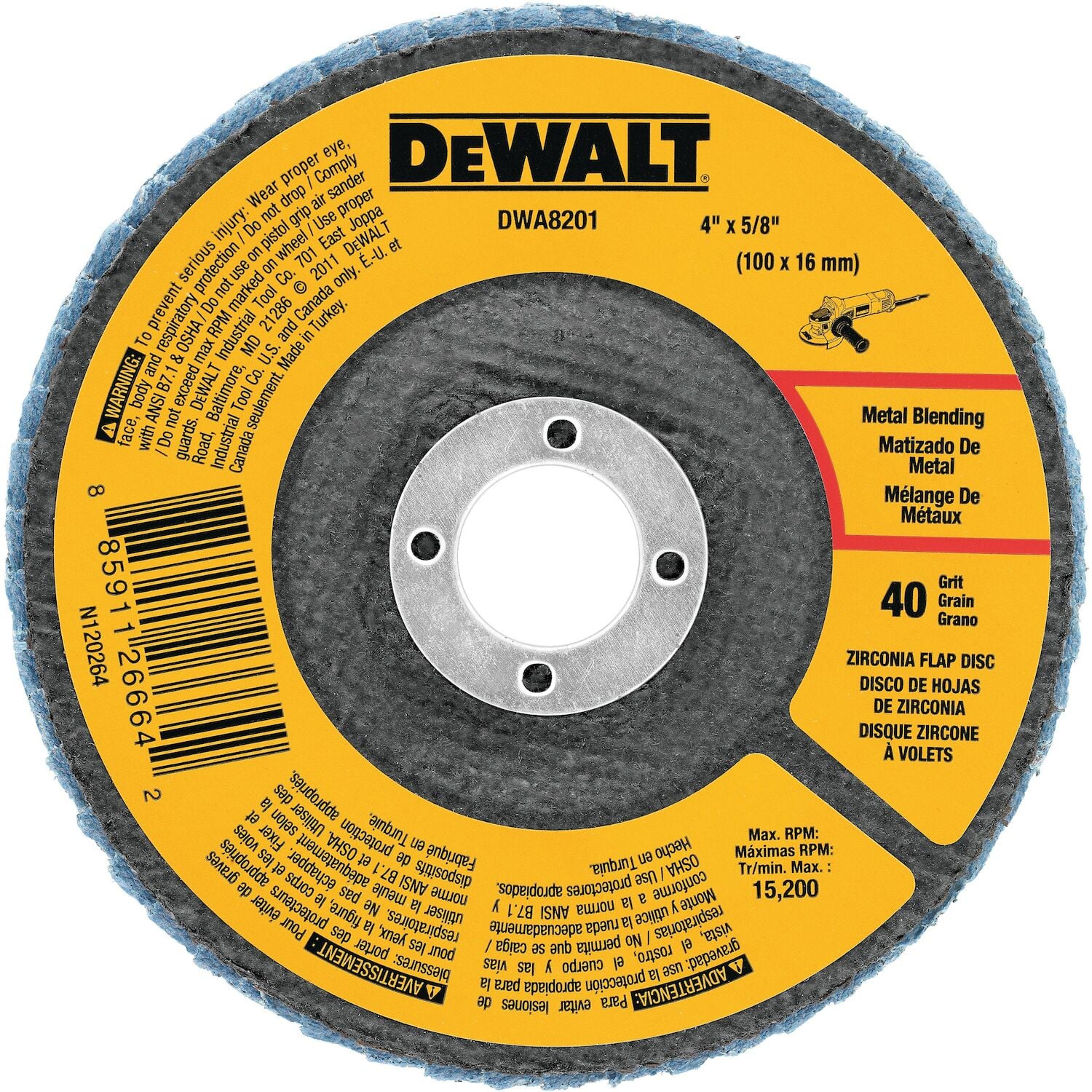 DEWALT Zirconia Flap Disc Type 29, 60-Grit, 4 1/2-In x 7/8-In