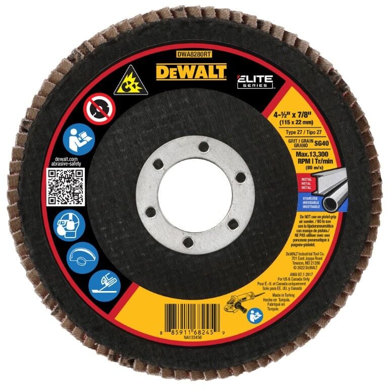 DEWALT Elite Series MaxTrim Flap Disc Type 27, 40-Grit, 4 1/2-In x 5/8-In - 11