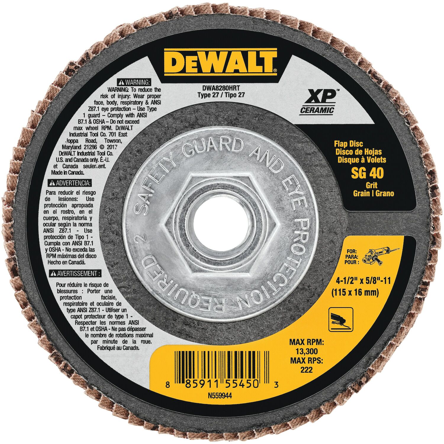 DeWALT XP™ Ceramic Flap Discs Type 27 4.5X5/8-11 40