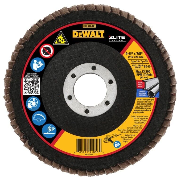 DEWALT Elite Series XP Ceramic Flap Disc Type 27, 80-Grit, 4 1/2-In x 5/8-In - 11