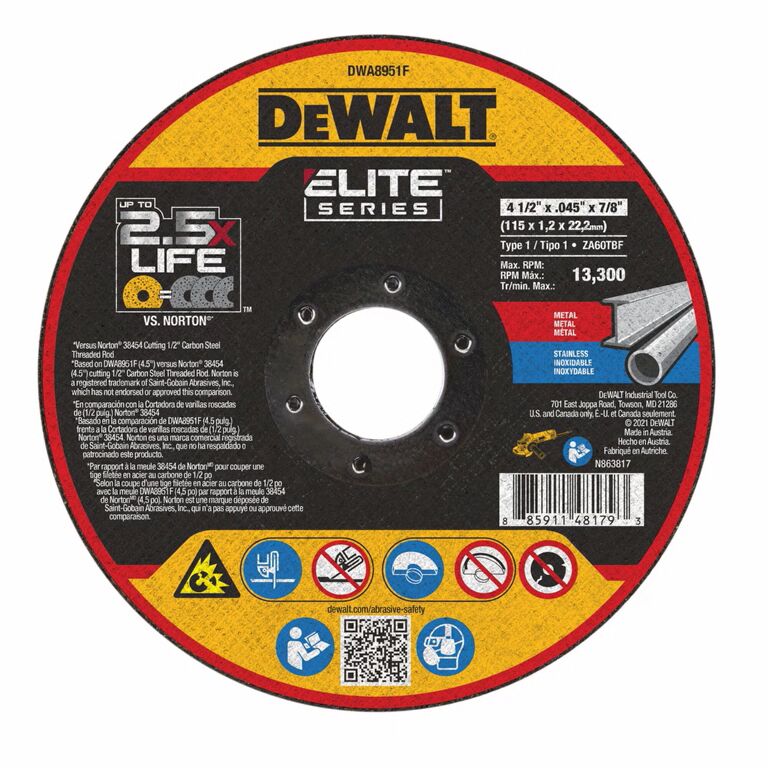 DEWALT Elite Series Cut-Off Wheel Type 27, 4 1/2-In x 0.045-In x 7/8-In