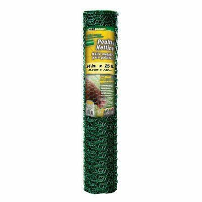 1-In x 2-Ft x 25-Ft Green Vinyl Chicken Wire Fencing Galvanized 20-Gauge