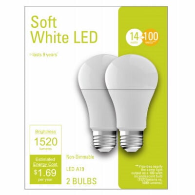 GE A19 14 Watt Frosted Soft White LED Light Bulb, 2-Pk
