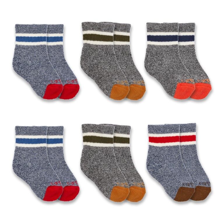 Carhartt Kids' Midweight Camp Crew Sock 6-Pk in Navy/Black Heather