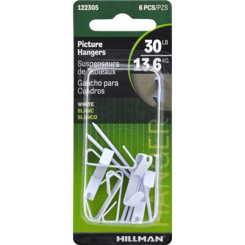 Hillman Conventional White Picture Hangers, 30-Lb, 6-Pk