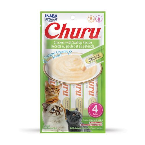 Inaba Churu Chicken with Scallop Recipe Cat Treats, 4-Pk