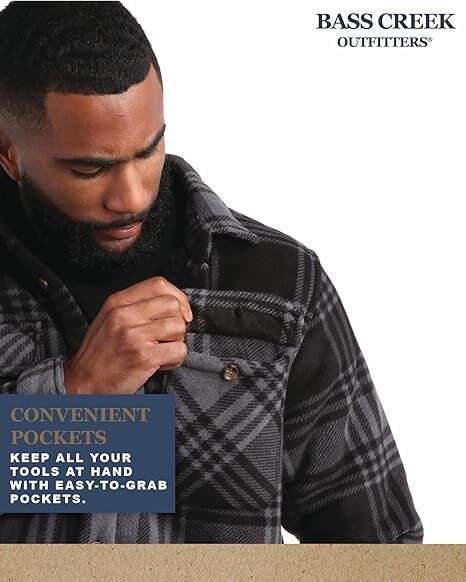 Bass Creek Outfitters Men's Heavy Duty Polar Fleece Sherpa Lined Shirt Jacket