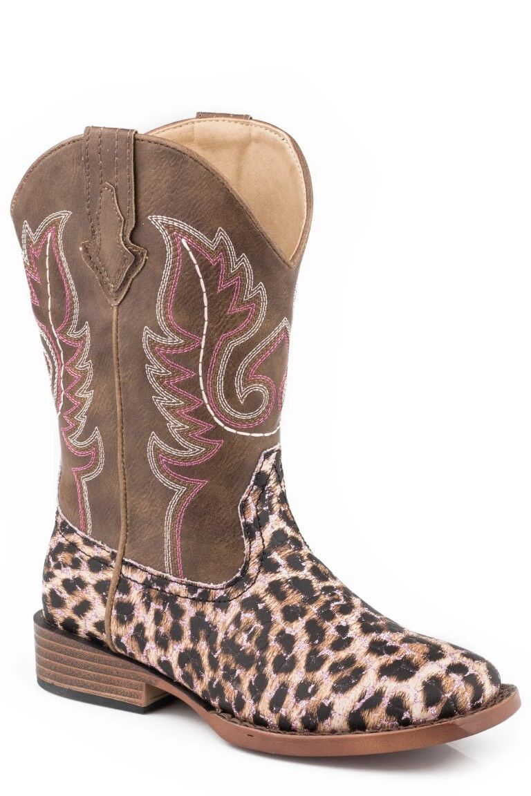 Roper Girl's Leopard Faux Leather Western Boot in Pink