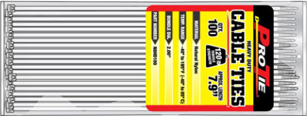 Pro Tie Natural Heavy Duty 120-Lb Tensile Strength 7.9-In Cable Ties, 100-PK