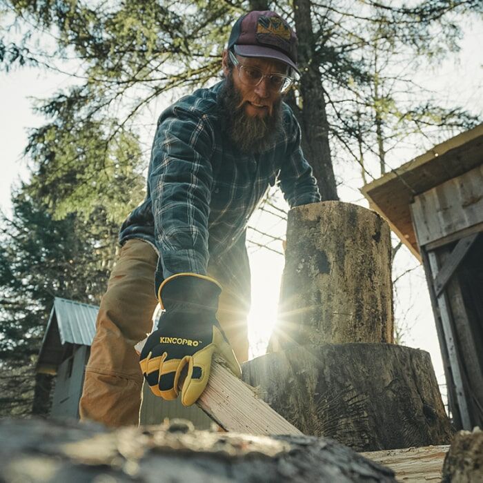 Kinco Men's KincoPro Lined Premium Grain Deerskin And Synthetic Hybrid Glove in Golden