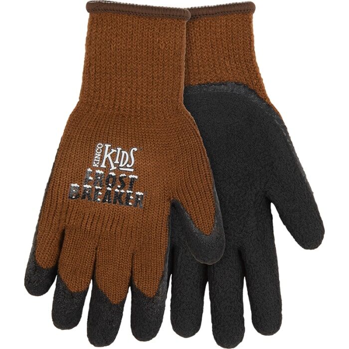 Kinco Kids' Frost Breaker Thermal Knit Shell And Foam Latex Palm Gloves in Brown