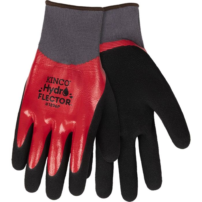 Kinco HydroFlector Waterproof Polyester Knit Shell & Double-Coated Nitrile Gloves in Red