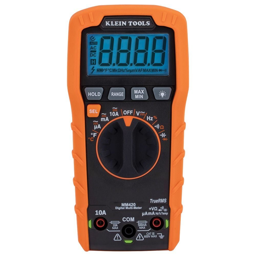 Klein Tools Digital Multimeter, TRMS Auto-Ranging, 600V, Temp