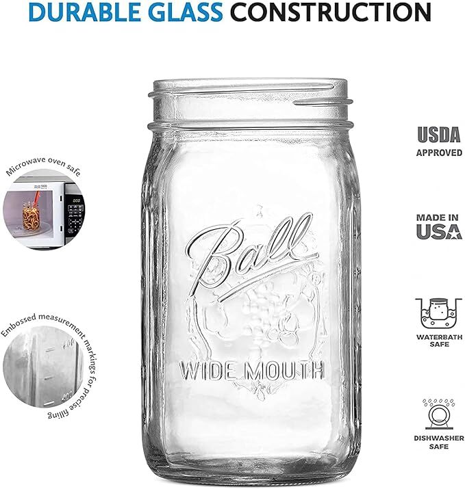 Ball Mason Jars & Lids Regular Mouth, 1-Qt, 6-Pk